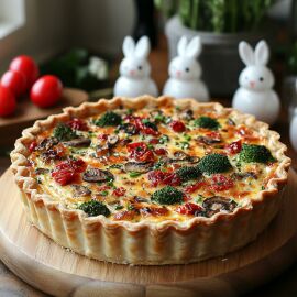 Imagem da notícia Quiche Vegana de Páscoa com Legumes Salteados e Creme de Tofu